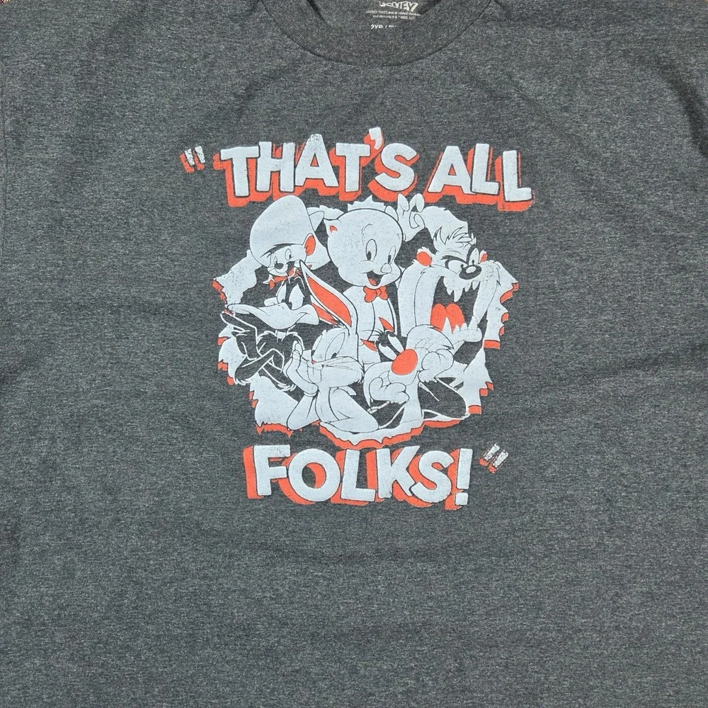 Looney Tunes That's All Folks T-Shirt Mens 2XB Heather Blue Kidcore Retro Y2K